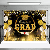 Aperturee - Black Gold Sparkle Champagne Graduation Backdrop
